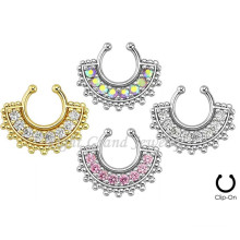 24K Gold Plated Rhinestone Tribal Fake Septum Jewelry Indian